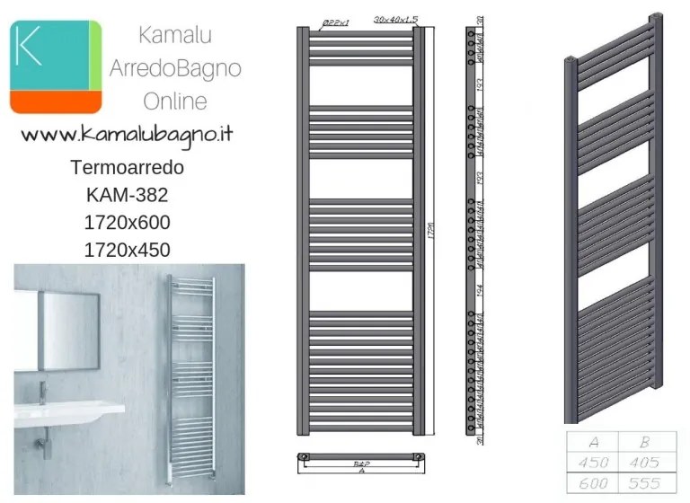 Kamalu - radiatore bagno cromo 1720x450mm modello kam-382c