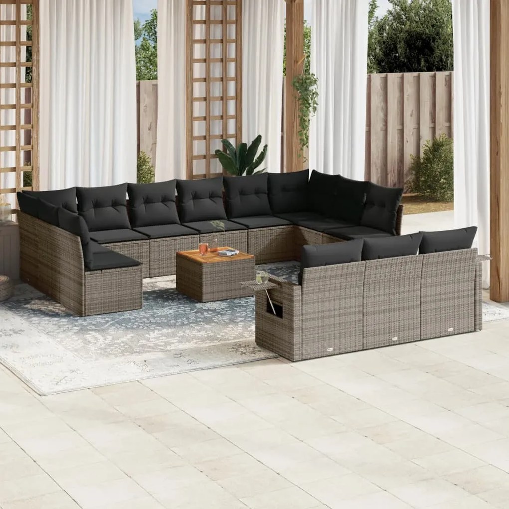 Set divani da giardino 14pz con cuscini in polyrattan grigio