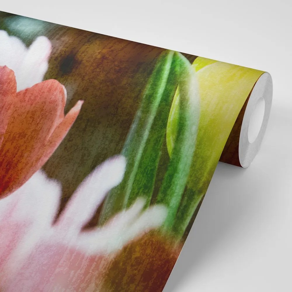 Carta da parati – Prato di tulipani in stile retrò