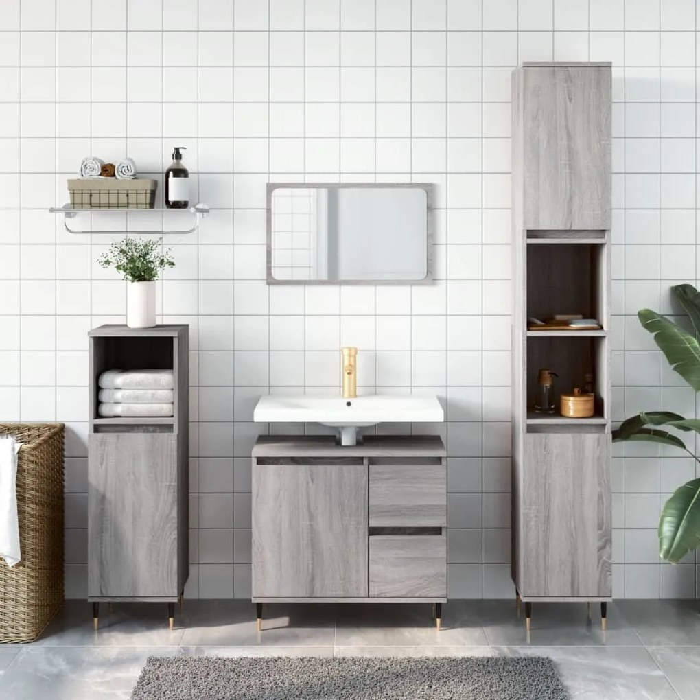 Set Mobili Da Bagno 3 Pz Grigio Sonoma İn Legno Multistrato /