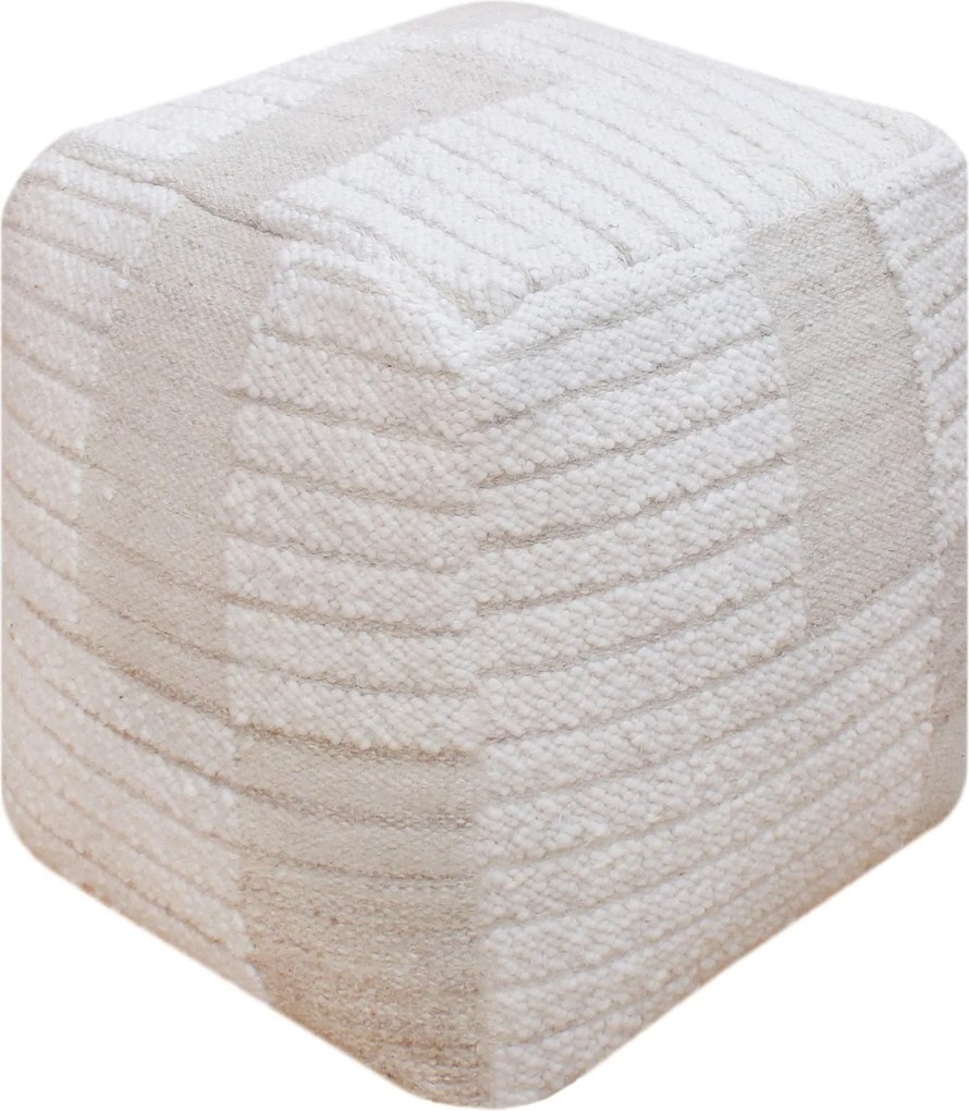 KURT - pouf in lana avorio con decoro 40 x 40