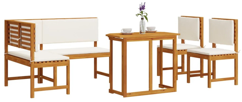 Set da pranzo da giardino 4 pezzi con cuscini - legno massello di acacia