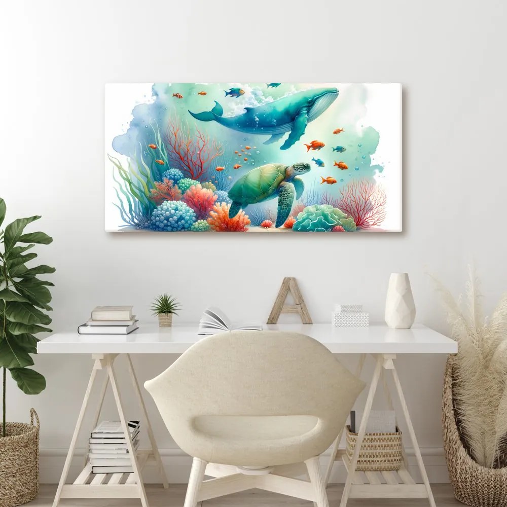 Quadro su tela – Tartaruga e balena nell’oceano