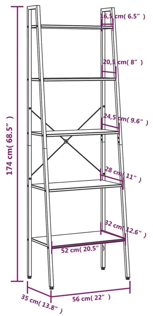 Scaffale Autoportante 5 Ripiani Marrone Scuro Nero 56x35x174 cm