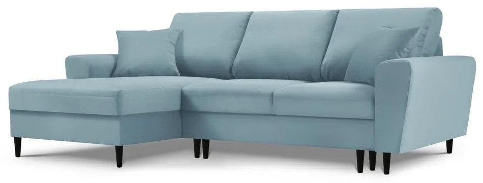 Divano angolare azzurro allungabile e con contenitore (con penisola a sinistra/con chaise lounge) con rivestimento in velluto a coste Kyoto – Cosmopolitan Design