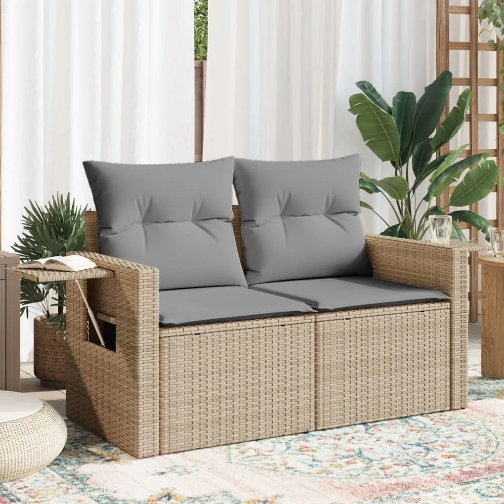 Divano da giardino con cuscini a 2 posti beige in polyrattan