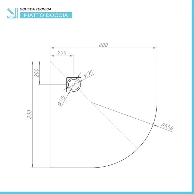 Piatto doccia resina 80x80 semicircolare bianco pietra riducibile Loren
