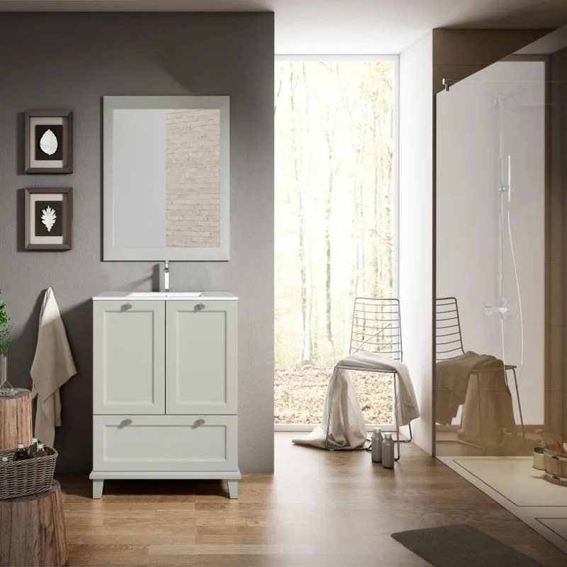 Mobile bagno da terra con lavabo L 60 x H 84 x P 45 cm perla, 2 ante per vasca centrale Unike