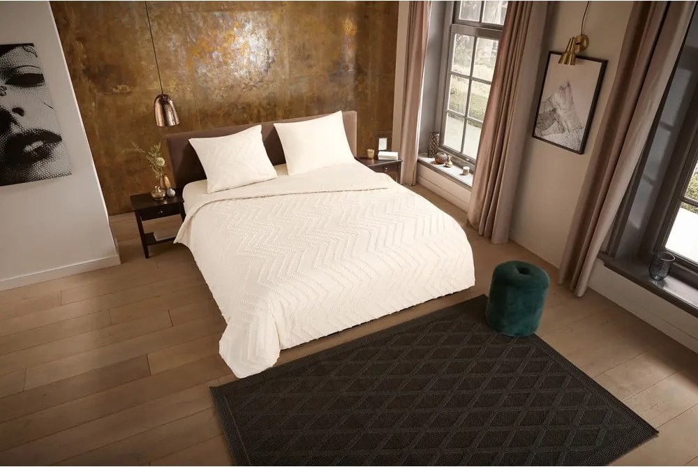 Set lenzuola letto una piazza e mezza in microfibra crema 140x220 cm Pure Zigzag - Good Morning