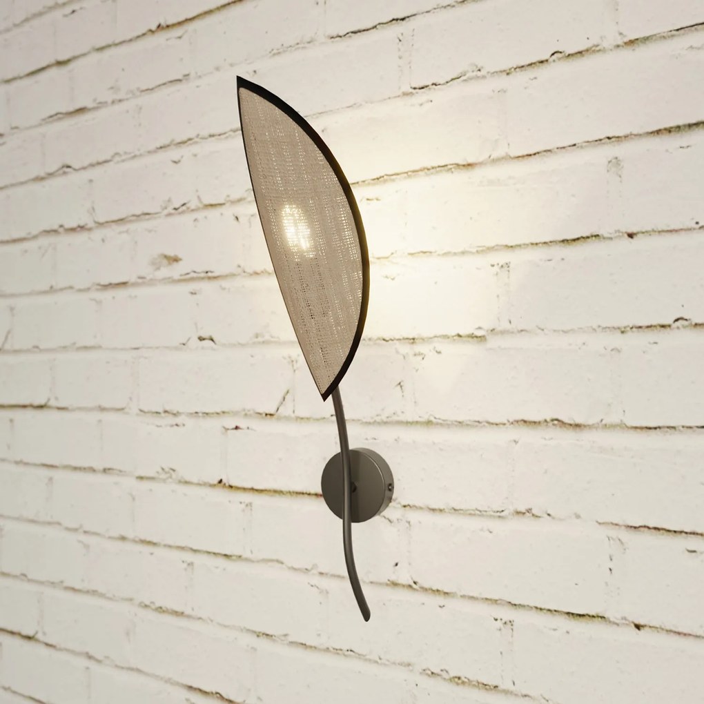Applique Nordica 1 Luce Ares In Acciaio Nero E Rattan