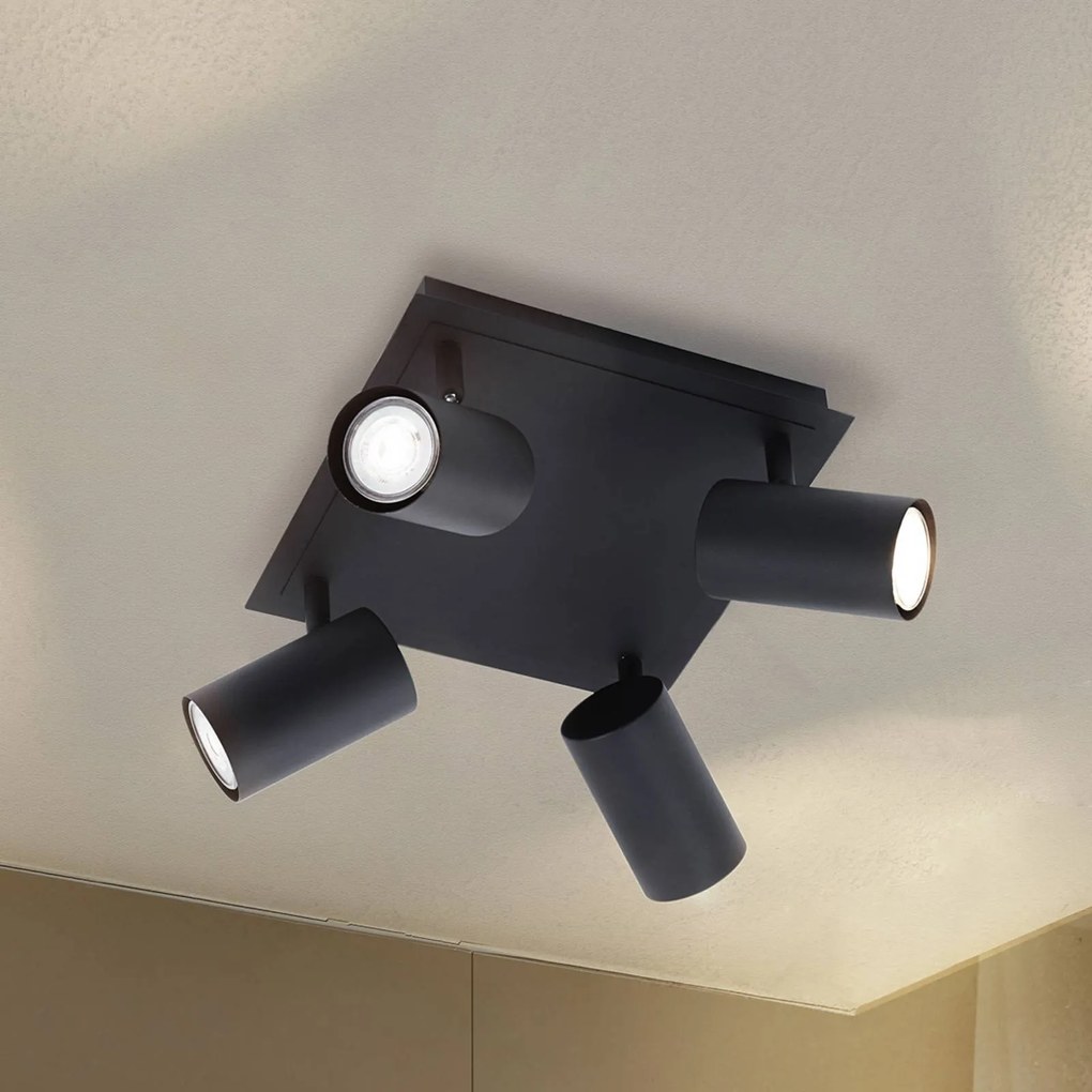 Lindby Plafoniera Joffrey, 25 cm, nera, a 4 luci, GU10