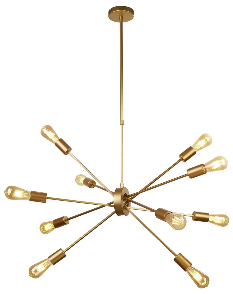 Lampadario Industrial-Nordico Alfa Acciaio Oro 10 Luci E27