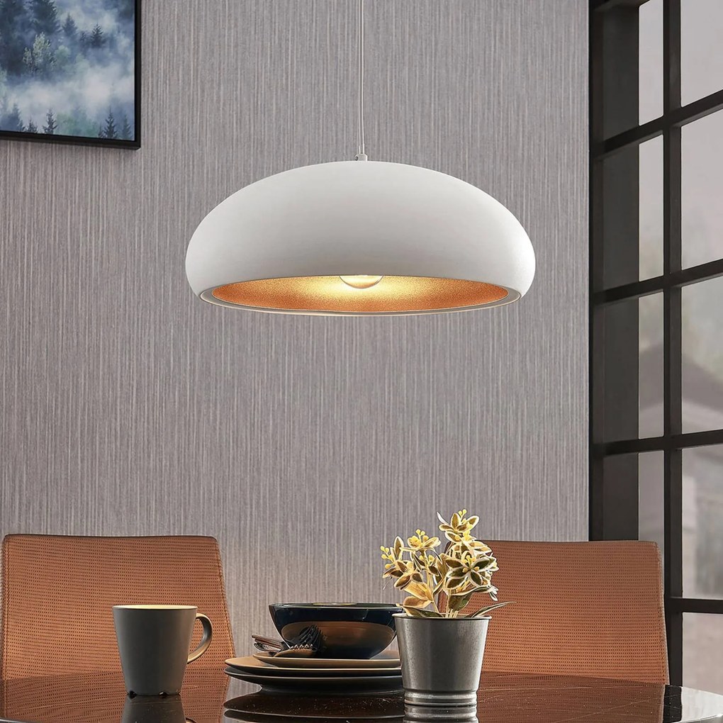 Lindby lampada a sospensione Gerwina, bianco/oro, metallo, 40 cm, E27