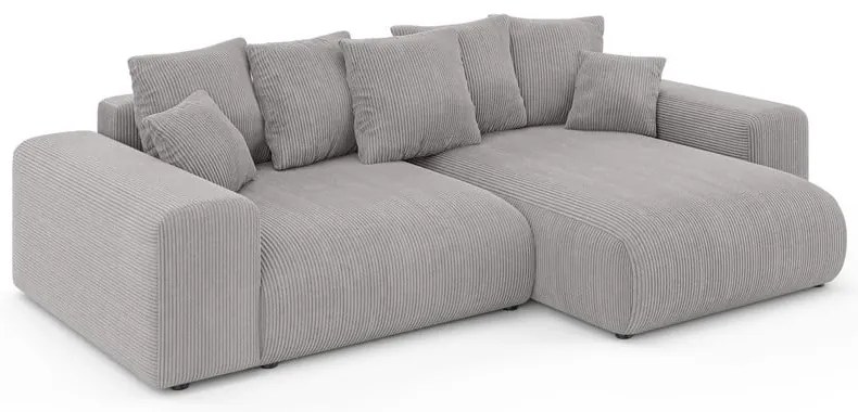 Divano angolare grigio chiaro allungabile/con contenitore (con composizione variabile) con rivestimento in velluto a coste Luma – Ropez