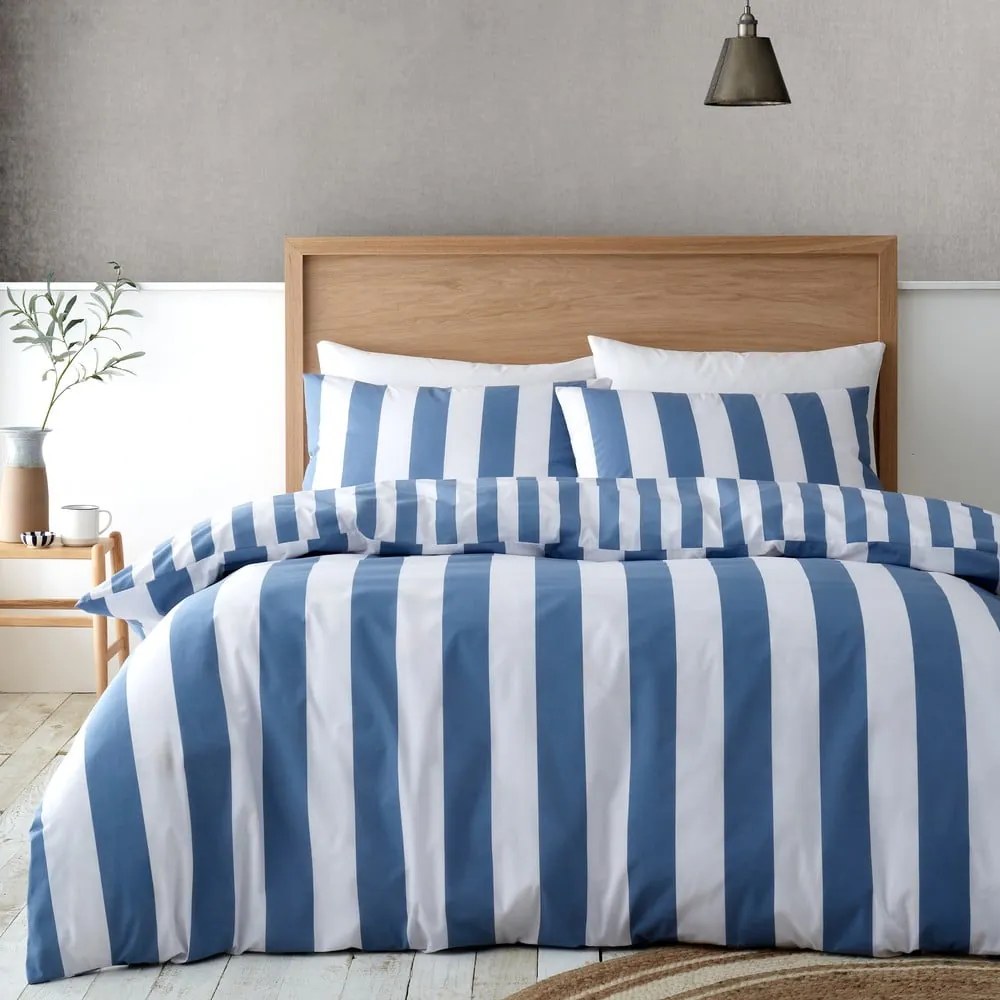 Biancheria da letto singola bianca e blu 135x200 cm Cove Stripe - Catherine Lansfield