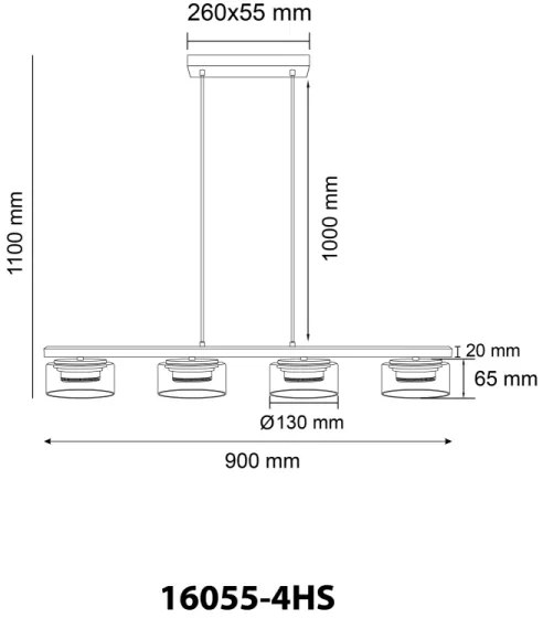Globo 16055-4HS - Lampadario LED a sospensione con filo HIGGINS 4xGX53/6W/230V fumé/nero