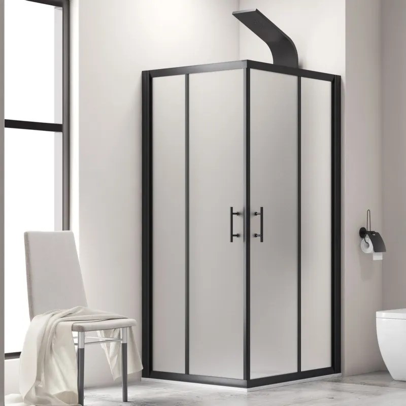 Box doccia 80x110 nero doppio scorrevole vetro opaco | KF1000B - KAMALU