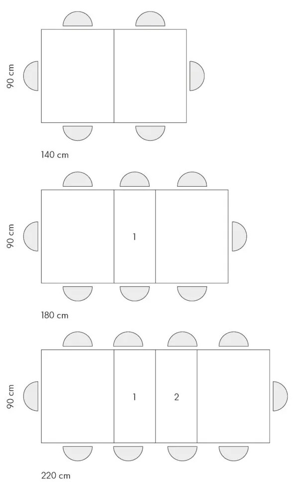 Tavolo CAMAIORE in legno, finitura bianco frassinato e base a X in metallo antracite, allungabile 140×90 cm – 220×90 cm