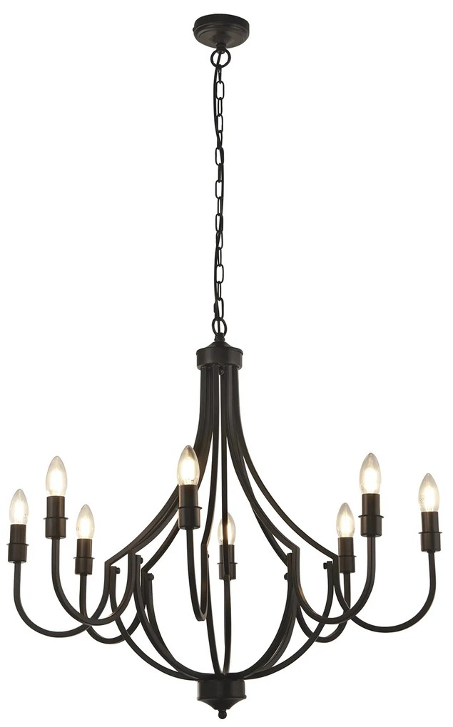 Lampadario Industrial-Nordico Loggia Acciaio Nero 8 Luci E14