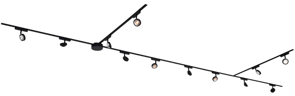 Sistema di illuminazione su binario moderno con 12 faretti neri monofase - Magnetic Lance