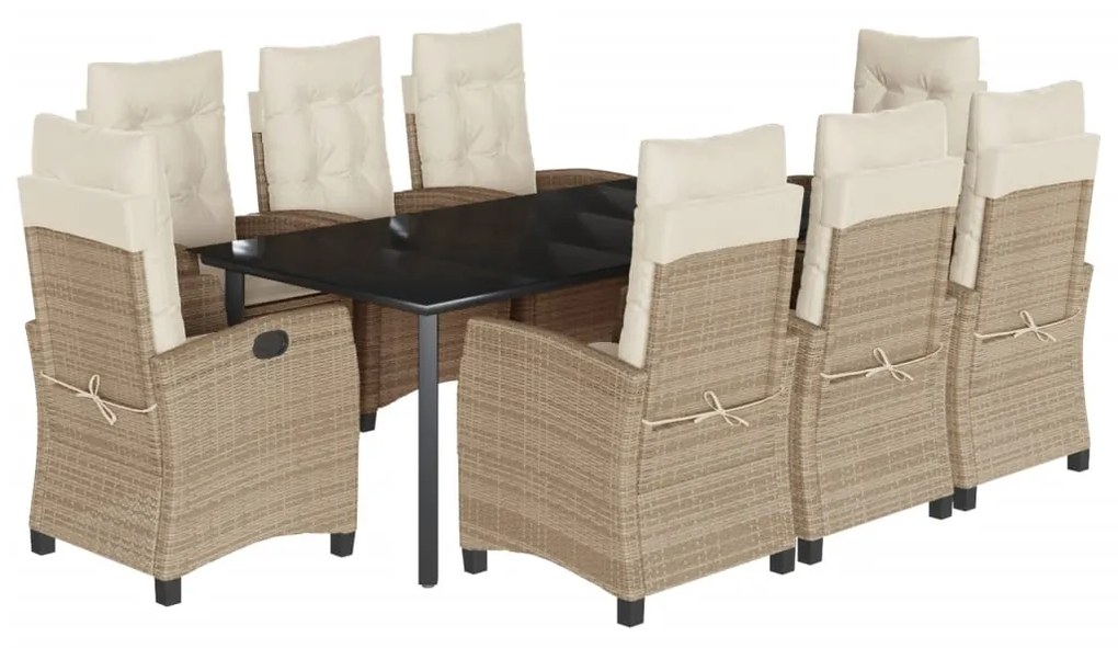 Set da pranzo da giardino 9 pz con cuscini beige in polyrattan