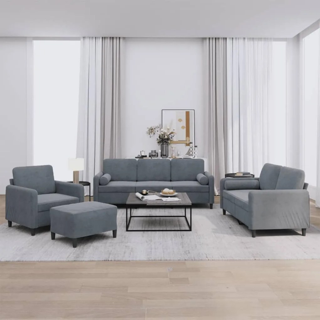 Set Di Divani 4 Pz Con Cuscini Grigio Scuro İn Velluto /