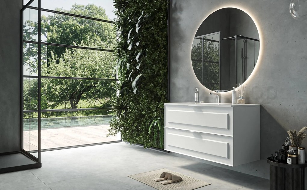 Mobile bagno bianco opaco 82x47 Dublino con lavabo in ceramica due cassetti con cornice