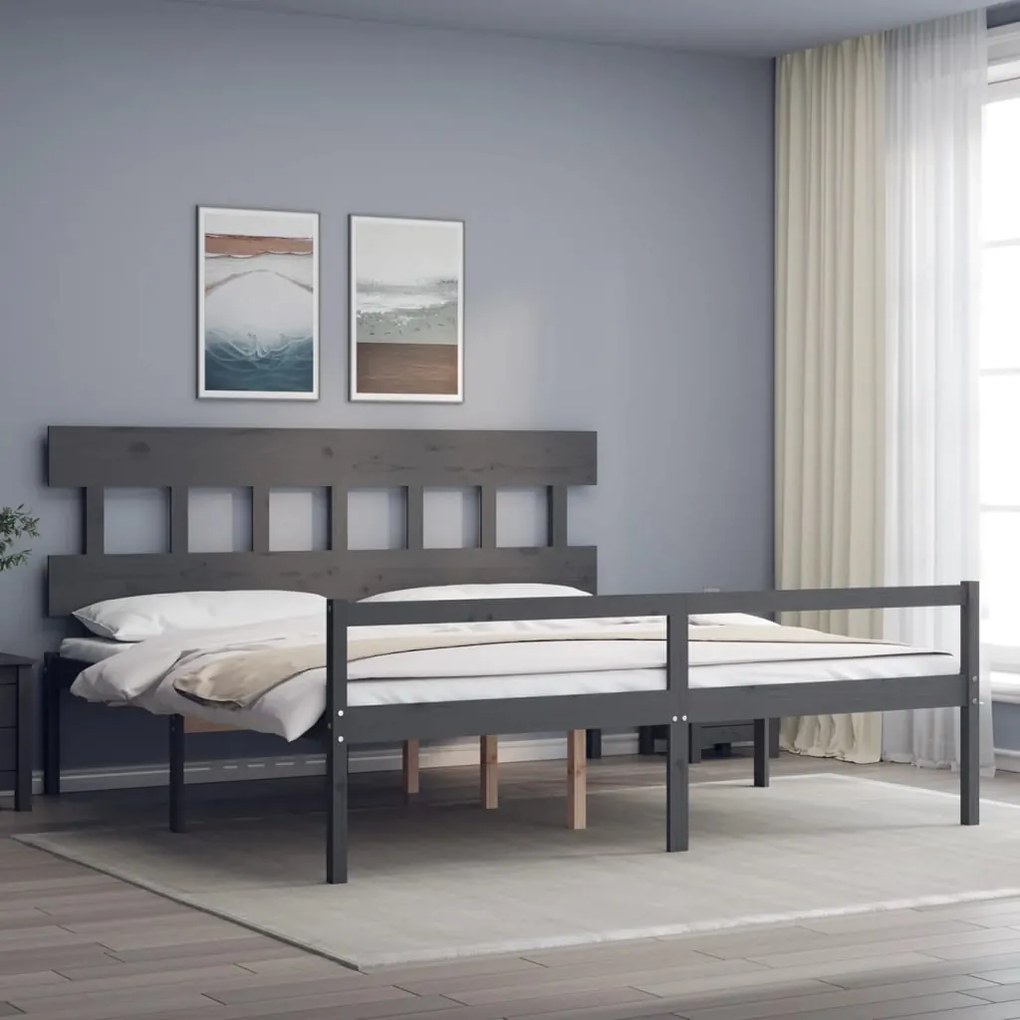 Letto per Anziani con Testiera Grigio Super King Legno Massello