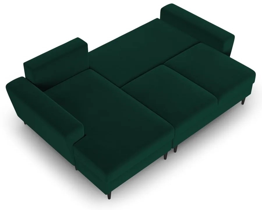 Divano angolare verde allungabile e con contenitore (con penisola a sinistra/con chaise lounge) con rivestimento in velluto Kyoto – Cosmopolitan Design