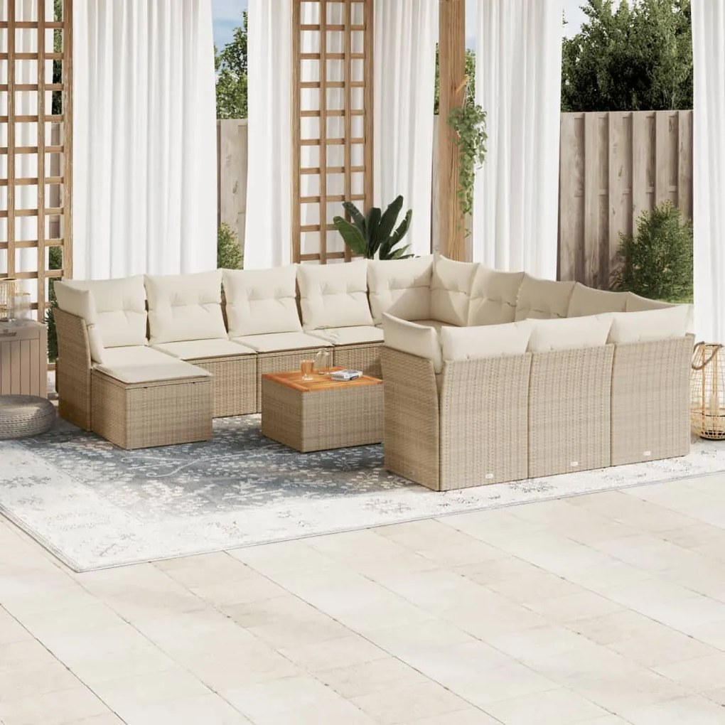 Set divano da giardino 13 pz con cuscini beige in polyrattan