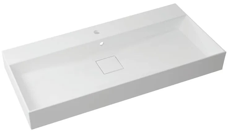 Lavabo a incasso rettangolare vasca centrale Neo L 105 x H 15 x P 49 cm in resina bianco lucido