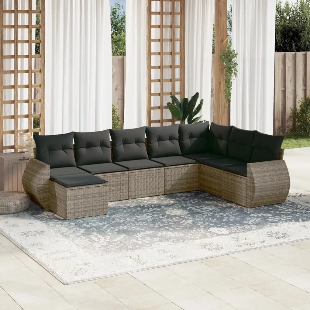 Set divano da giardino 8 pz con cuscini grigio in polyrattan