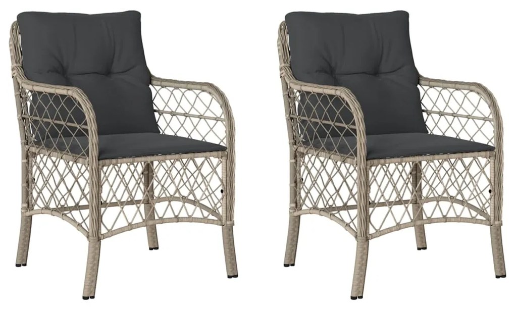 Sedie da giardino con cuscini 2 pz grigio chiaro in polyrattan