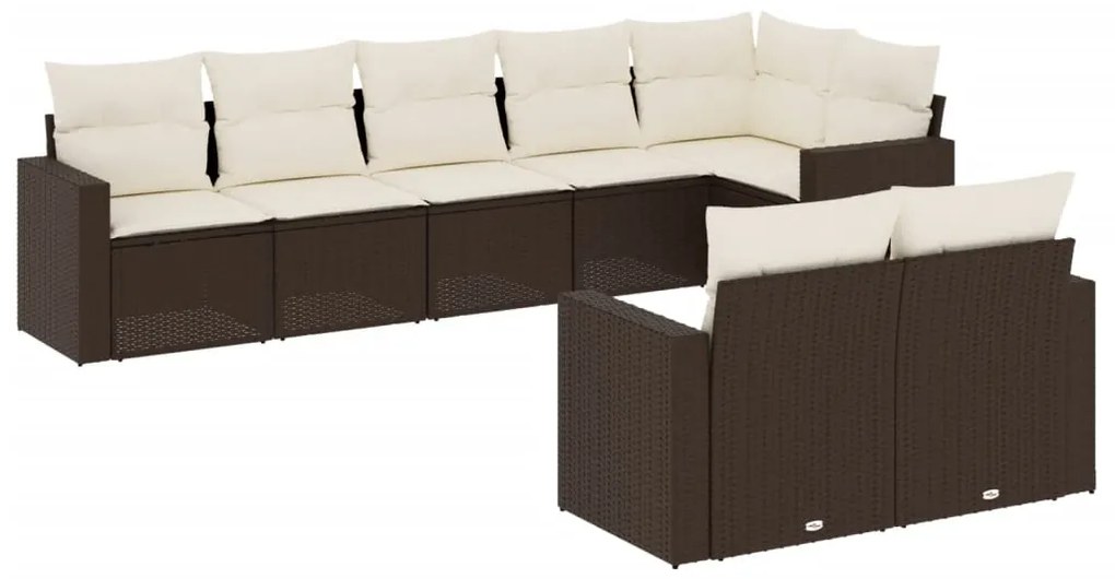 Set divani da giardino 8 pz con cuscini marrone in polyrattan