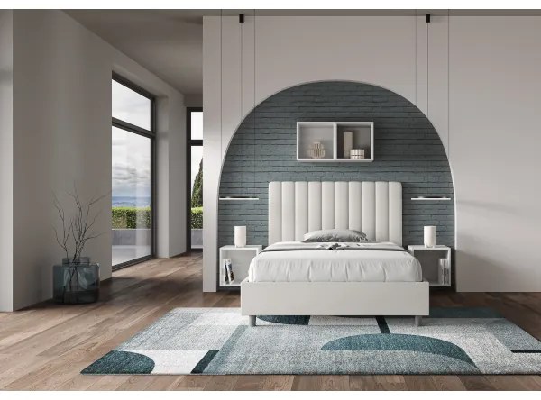 Letto matrimoniale francese senza rete imbottito 140x200 similpelle bianco Agueda