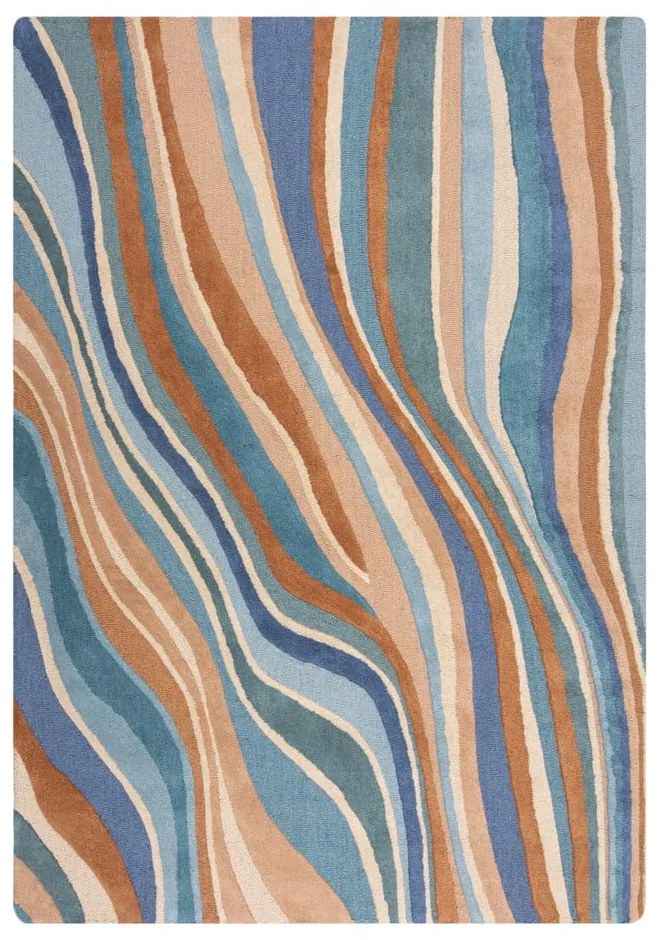 Tappeto blu in lana tessuto a mano 120x170 cm Abstract Flow - Flair Rugs