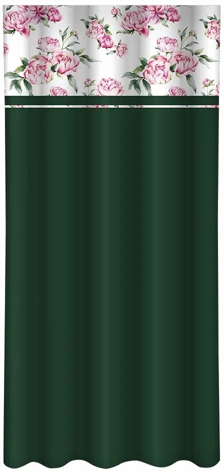 Elegante tenda verde scuro con stampa di peonie Larghezza: 160 cm | Lunghezza: 270 cm