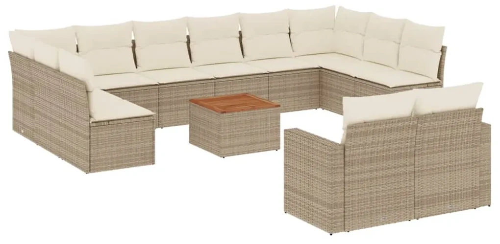 Set divano da giardino 13 pz con cuscini beige in polyrattan