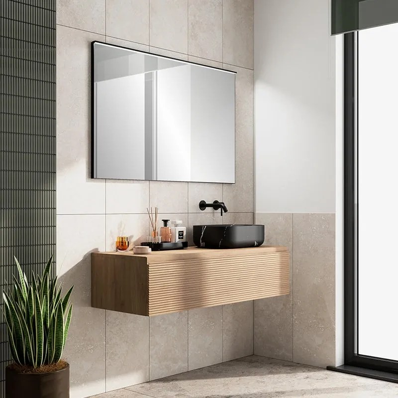 Mobile da bagno sospeso sotto lavabo Step L 120.3 x H 30 x P 46 cm rovere cannettato, 1 cassetto