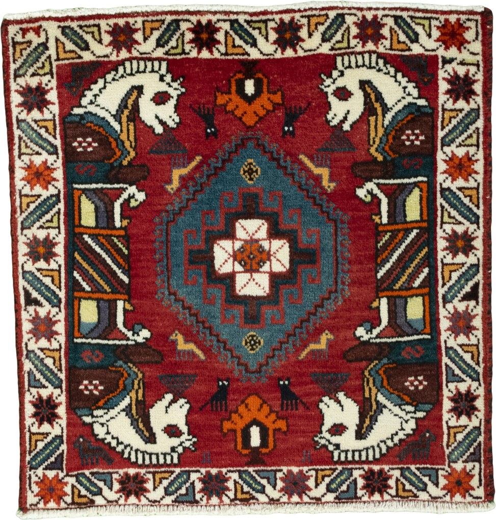 Shiraz Tappeto 70x70 Rosso (Iran) Annodato A Mano