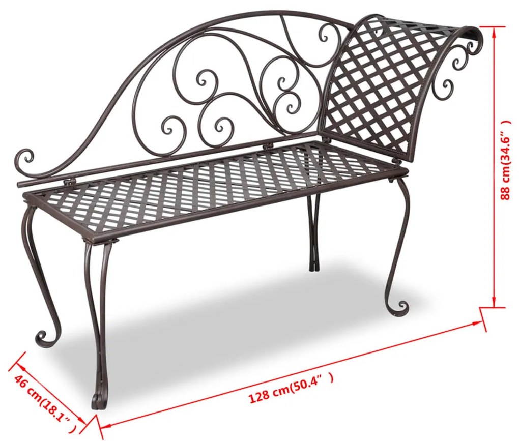 Sdraio da giardino 128 cm in acciaio stile anticato marrone