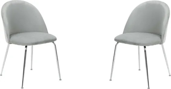 Sedia da pranzo in velluto Grigio Chiaro con gambe in metallo Cromo - PARIS 2 sedie