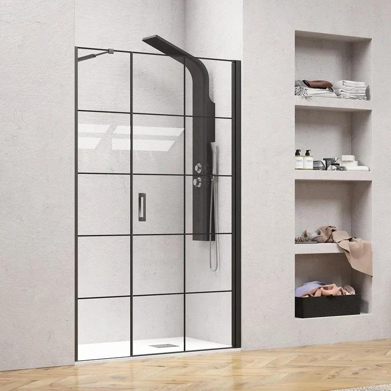 Kamalu - porta doccia 91-94 cm con telaio nero opaco vetro serigrafato | kam-p5000
