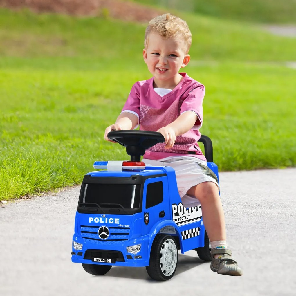 Costway Auto a spinta polizia per bambini con spazio di archiviazione, Scooter mercedes benz per interno ed esterno Blu