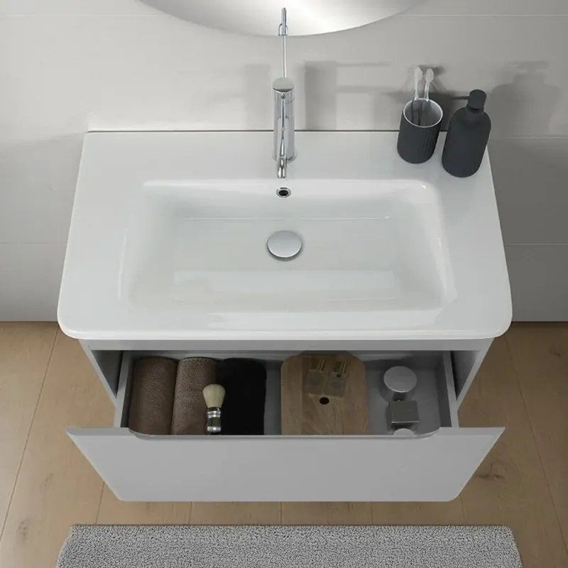 Mobile bagno sospeso 80 cm grigio lucido con specchio 70x90 Stillo