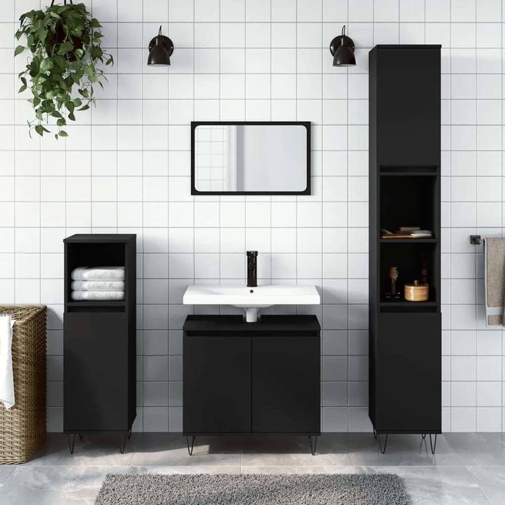 Mobile Da Bagno Nero 58x33x60 Cm İn Legno Multistrato /