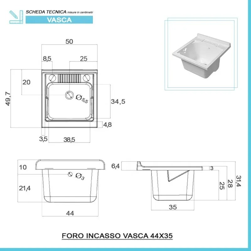Mobile lavatoio 50x50 cm rovere con vasca in resina e asse lavapanni