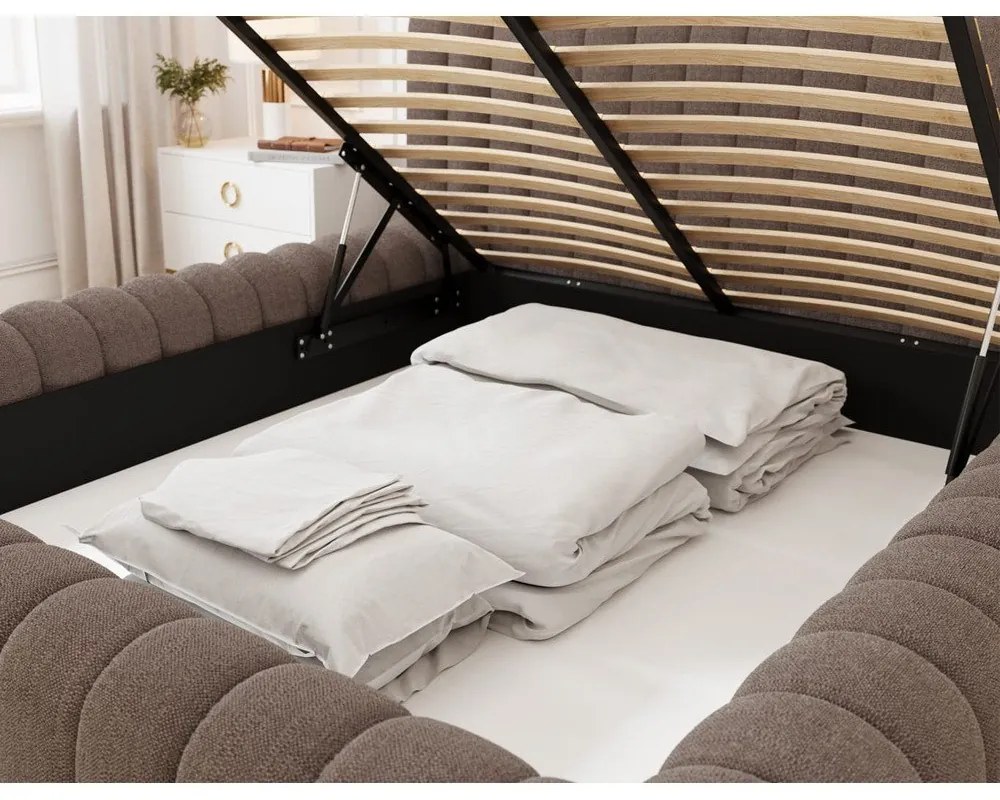 Letto matrimoniale imbottito marrone con contenitore e rete inclusi 160x200 cm Carilla – ELTAP