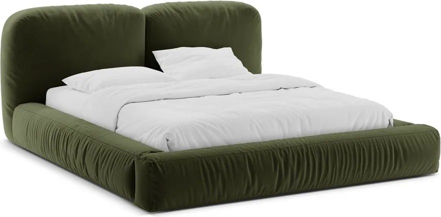 Letto matrimoniale imbottito verde con contenitore con rete inclusa 200x200 cm Martina – Micadoni