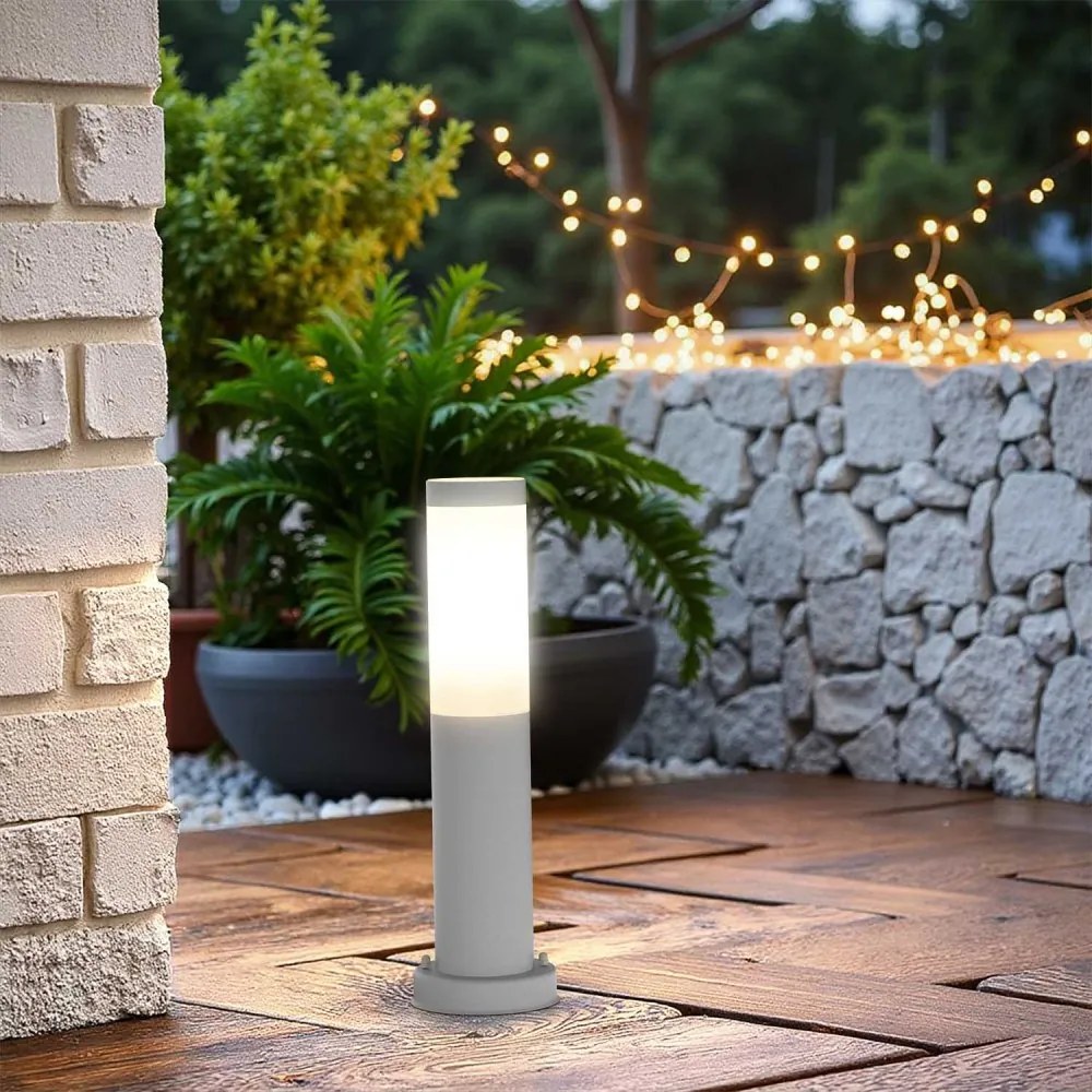 Paletto da Giardino 40cm, acciaio inox GRIGIO, IK06, IP54, base E27 Colore Grigio
